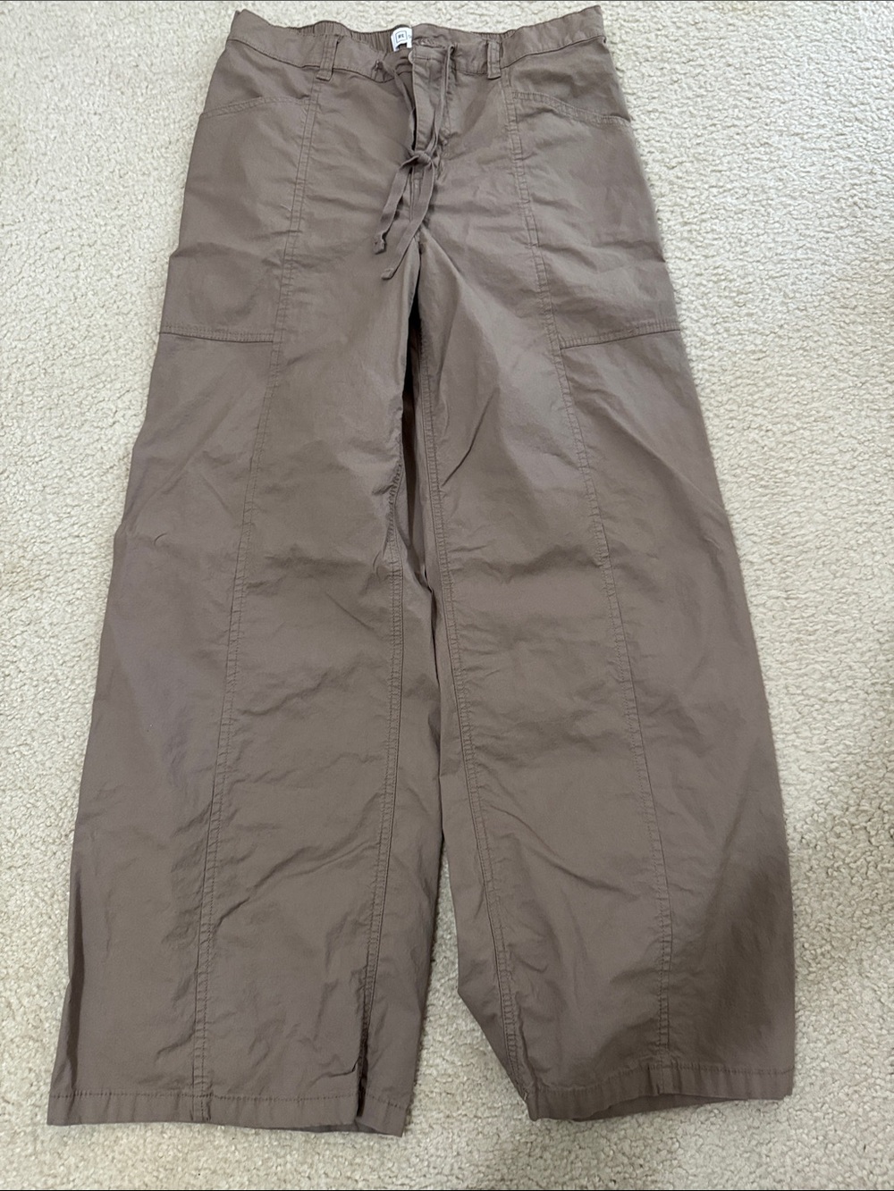 Wide-Leg Drawstring Pants in Taupe